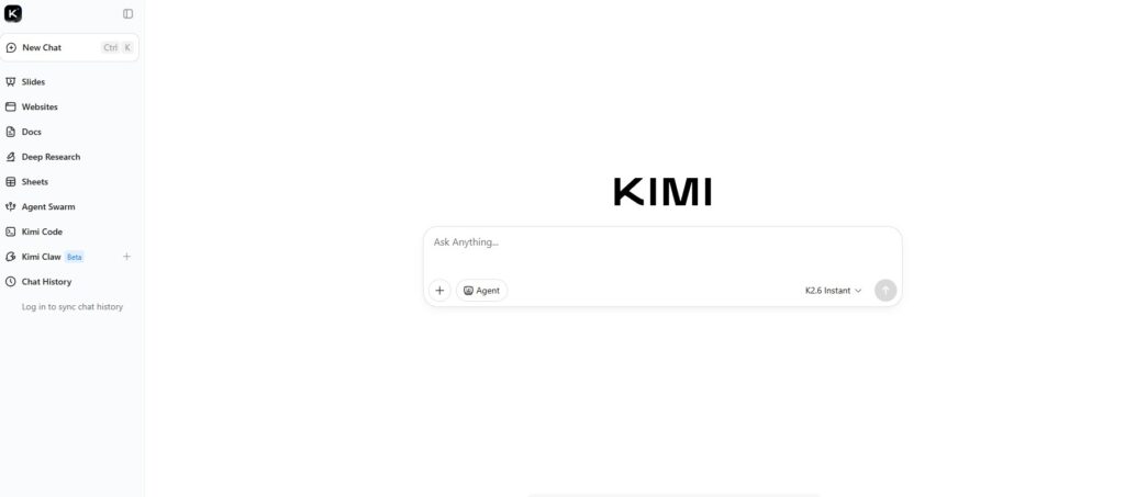 واجهة المحادثة في Kimi AI 